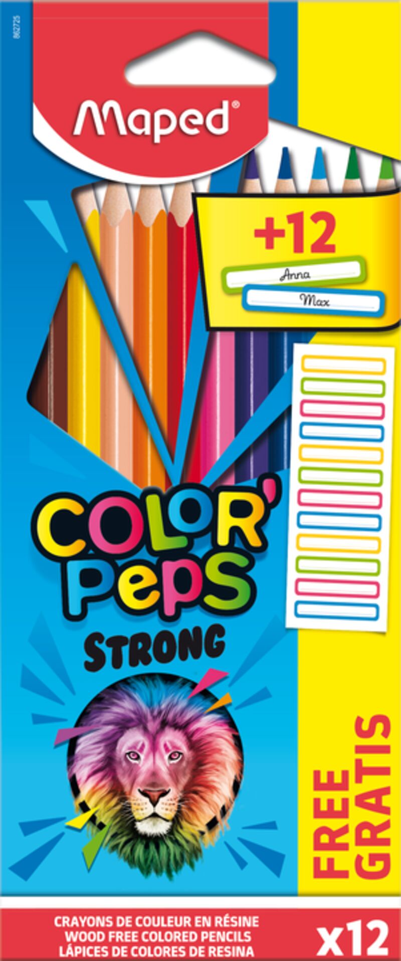 c / 12 lapices colores color peps strong + 12 etiquetas - 