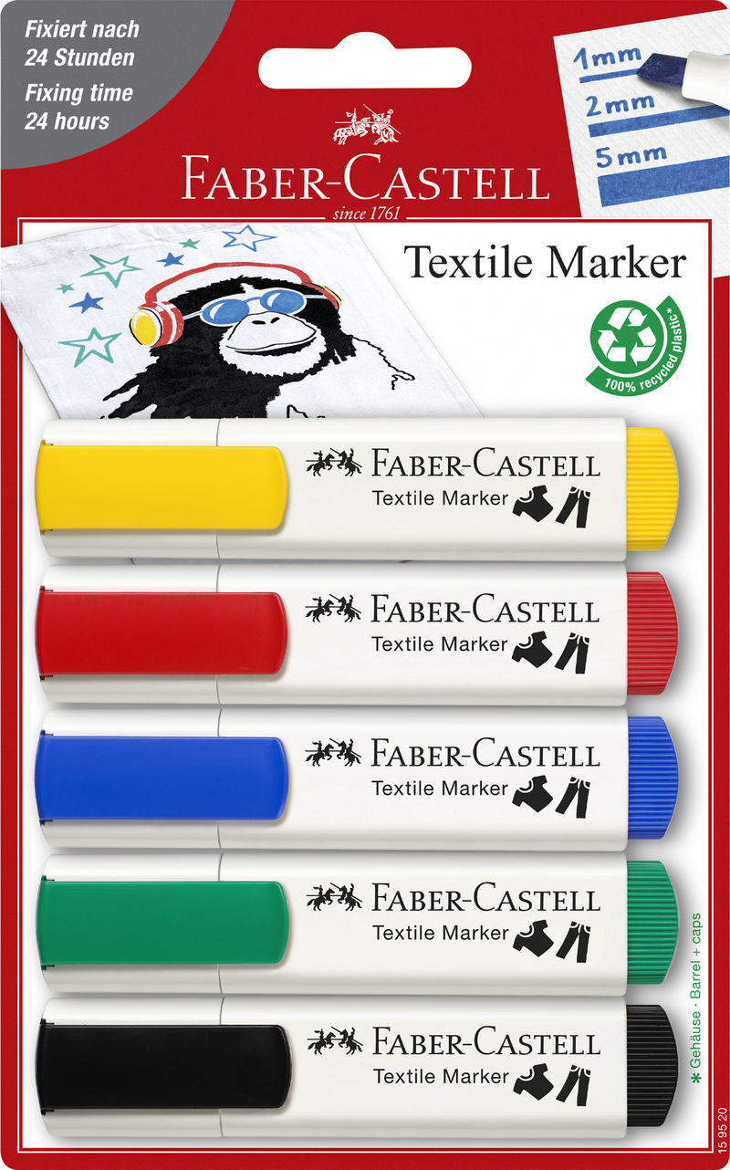 blister con 5 marcadores textiles. colores basicos