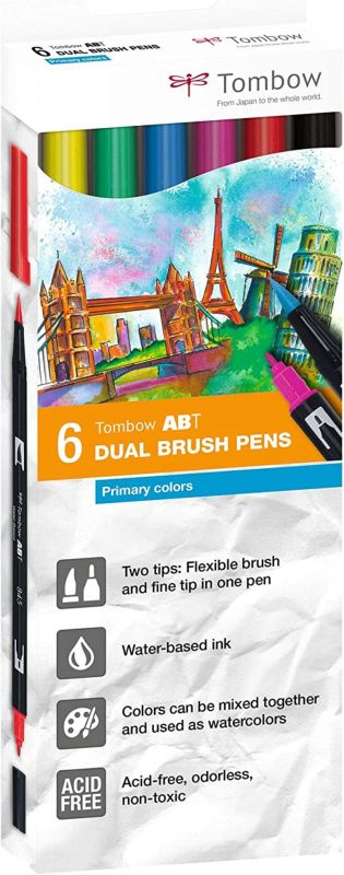 est.6 dual brush rotuladores pincel colores primarios - 