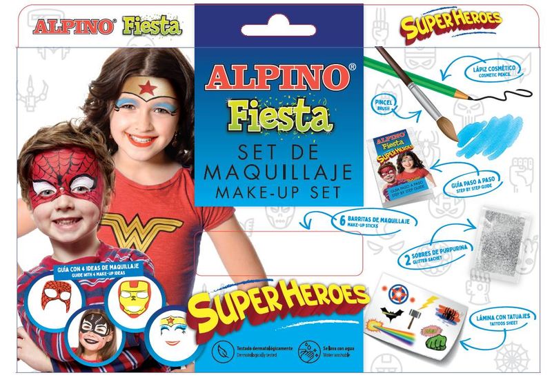 set / 6 maquillaje alpino fiesta superheroes 5gr colores surtidos - 