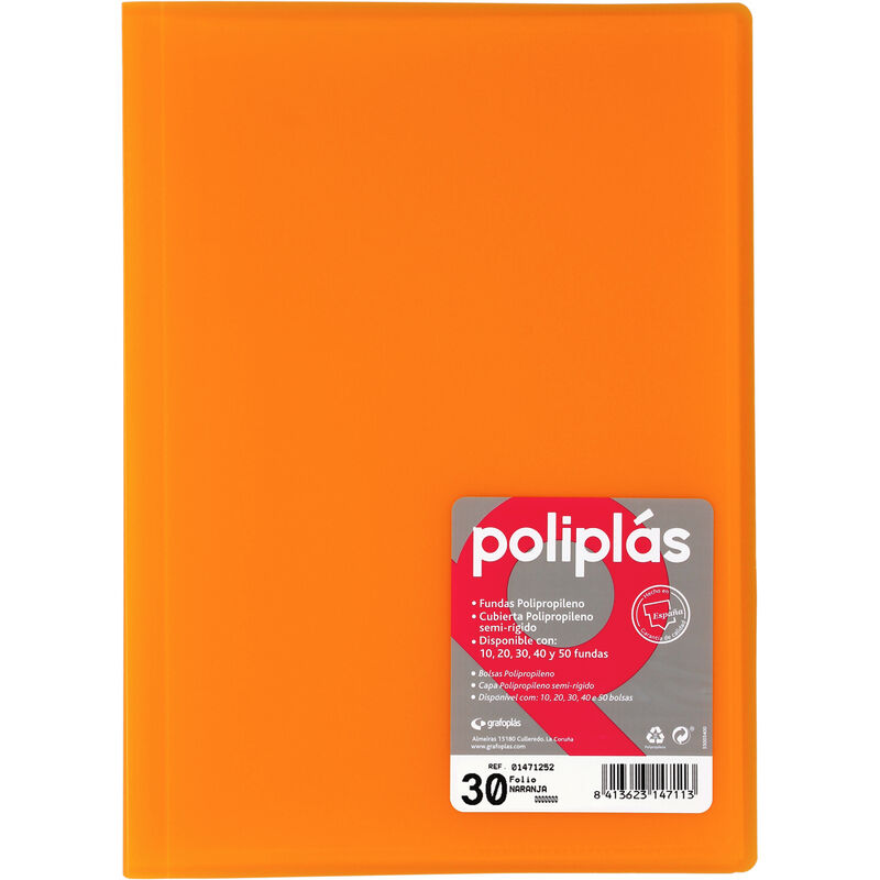 poliplas 30 fundas a4 translucido naranja - 