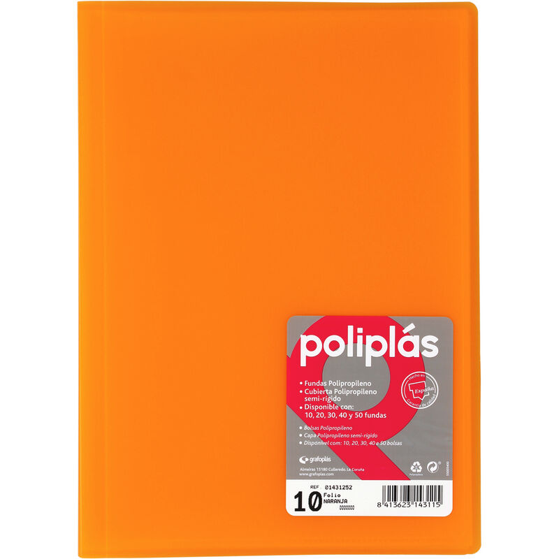 poliplas 10 fundas folio translucido naranja r: 01431252 - 