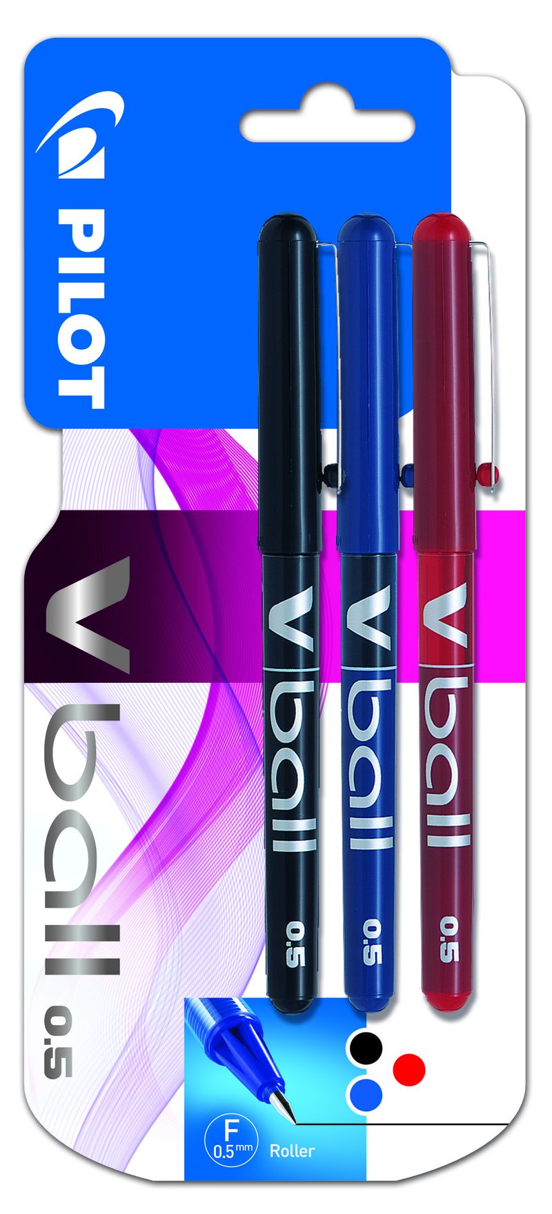 blister v-ball 0.5 roller tinta liquida (3 uds) . negro / azul / rojo