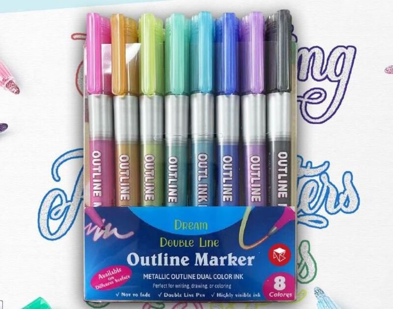 set 8 rotuladores outliner bicolor neon pastel - 