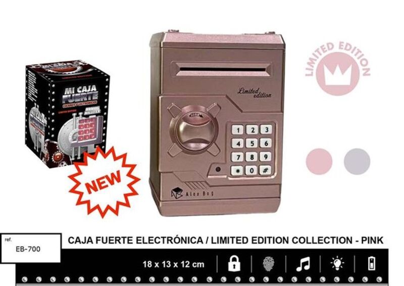 hucha caja fuerte rose glitter limited edition