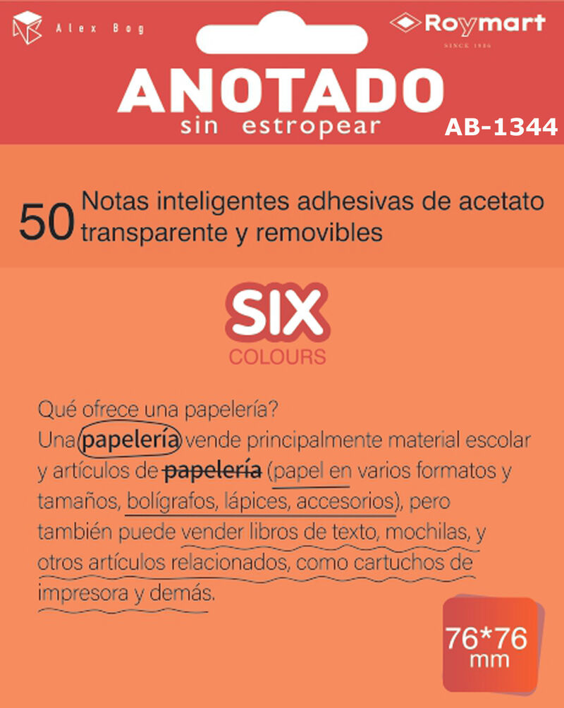 PAQ / 50 NOTAS ACETATO 76x76 NARANJA