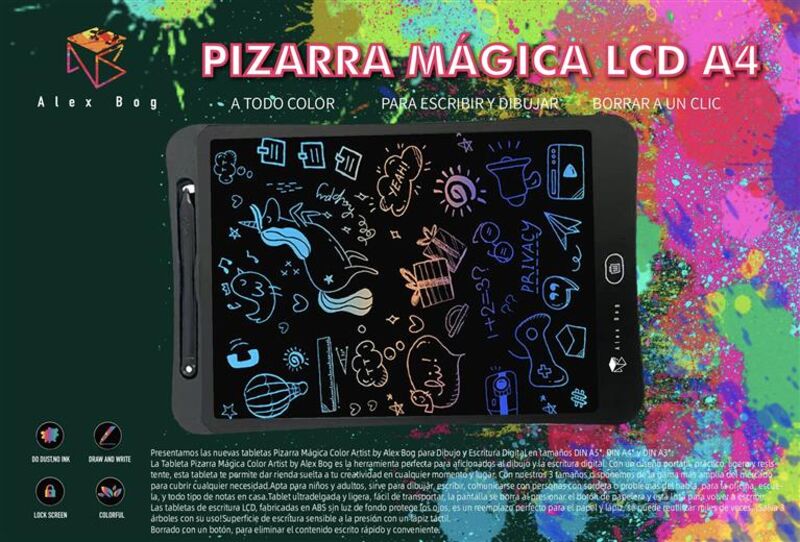 PIZARRA MAGICA LCD A4 COLOR, 5 COLORES
