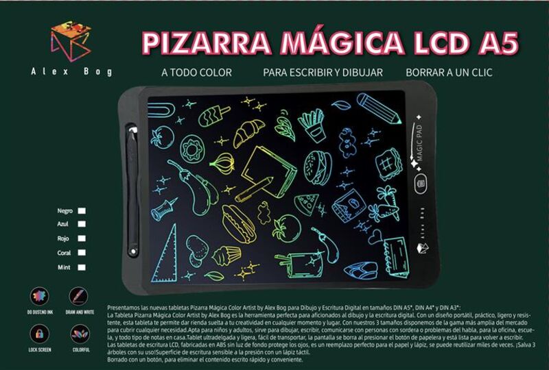 PIZARRA MAGICA LCD A5 COLOR, 5 COLORES