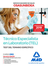 test del temario especifico - (tel) tecnico especialista en laboratorio (osasunbidea) - servicio navarro de salud - Aa. Vv.